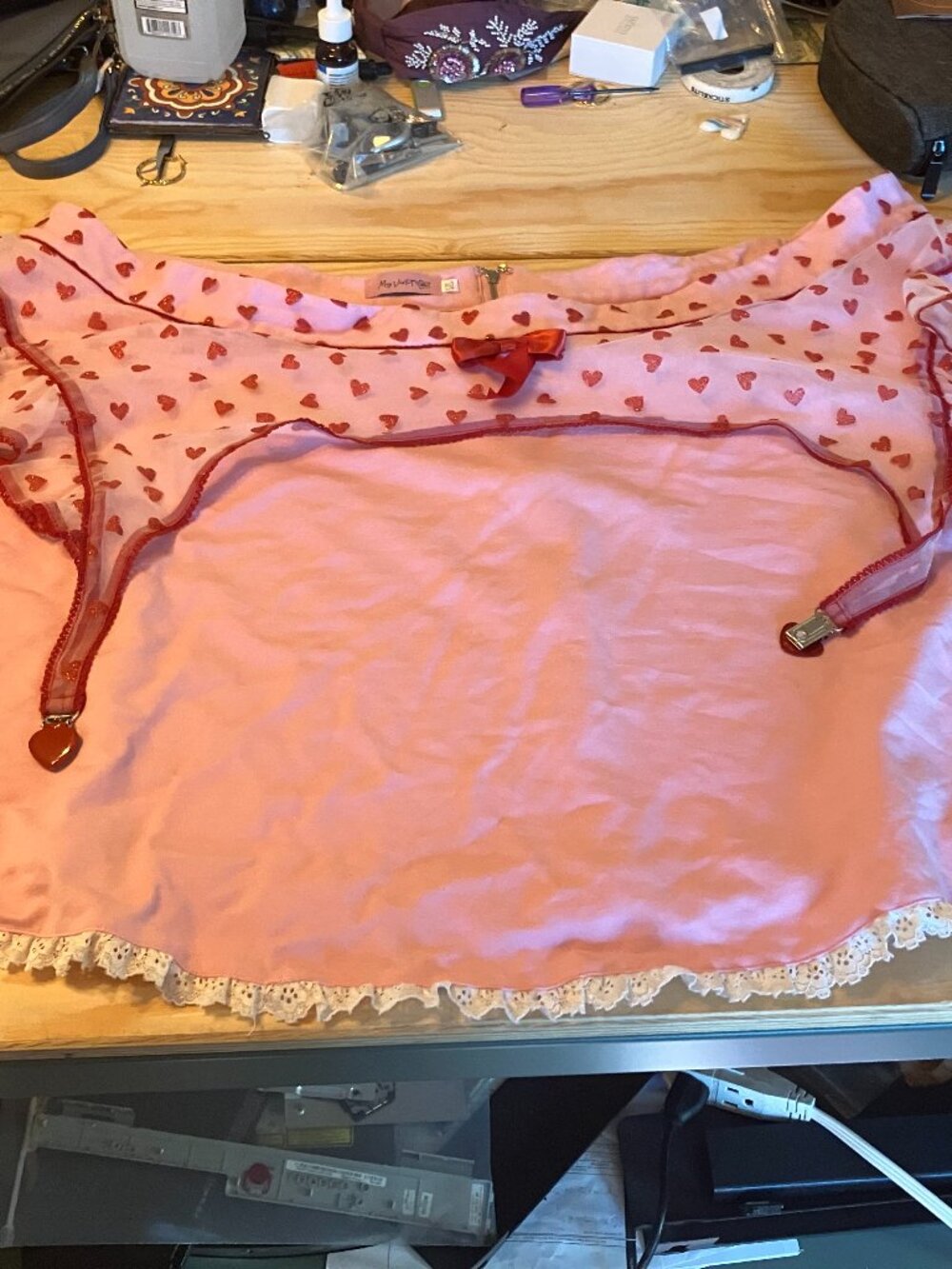 My Violet Lucky Girl Garter Skirt 5XL Pastel Pink Skirt with Heart Garter Accent
